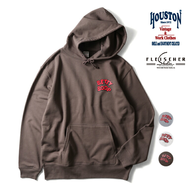 HOUSTON / ヒューストン 22360 【HOUSTON】 BETTY BOOP P/O PARKA / ベティ ・ ブープ プルオーバーパーカー -全3色- メンズ レディース フーディ 裏毛 レトロ コラボ 大きいサイズ ユニセックス [22360]｜HOUSTON店