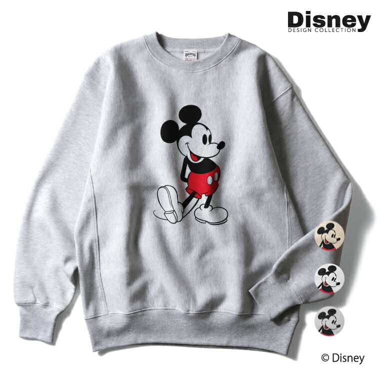 HOUSTON / ヒューストン 22365 【HOUSTON】 MICKEY MOUSE C/N SWEAT / ミッキー マウス クルーネックスウェット -全3色- メンズ レディース ディズニー 裏起毛 レトロ コラボ 大きいサイズ ユニセックス [22365]｜HOUSTON店