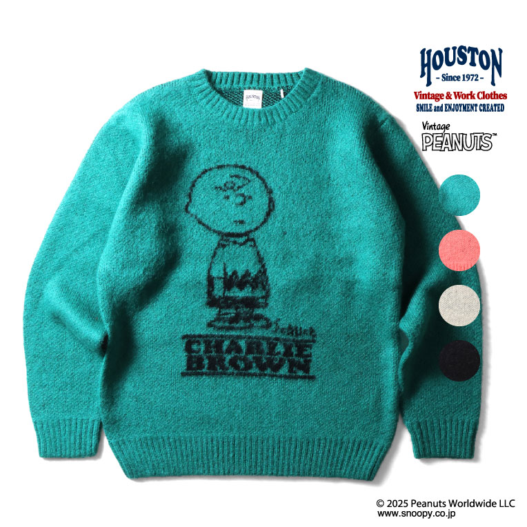 HOUSTON / ヒューストン 22347 PEANUTS MOHAIR WOOL SWEATER (CHARLIE BROWN) / モヘアウールセーター (チャーリーブラウン) -全4色- メンズ レディース ピーナッツ ニット レトロ コラボ 別注[22347]