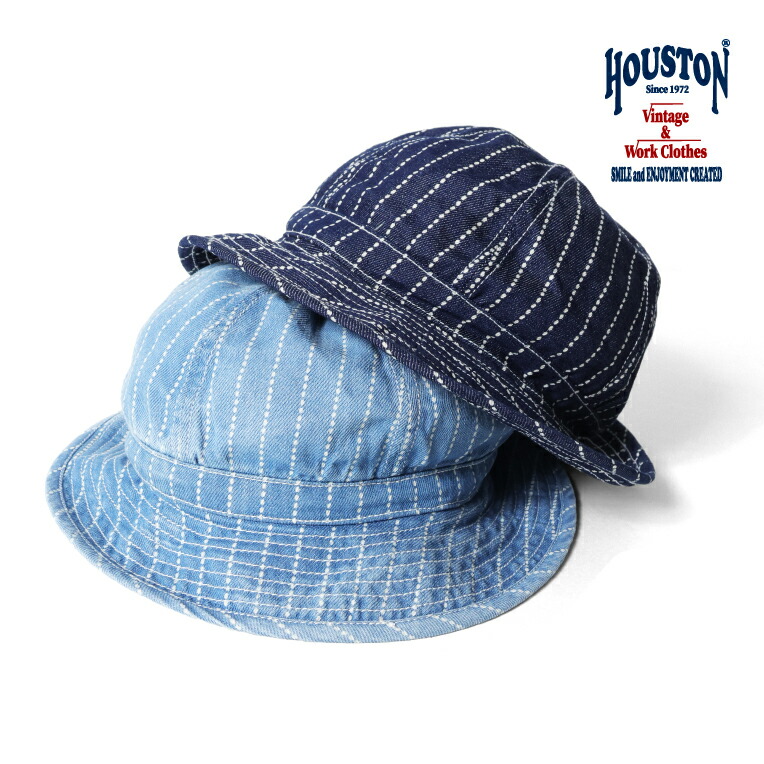 HOUSTON / ヒューストン 6896 WABASH DENIM ARMY HAT / ウォバッシュデニムアーミーハット -全2色- メンズ レディース 帽子 インディゴ ストライプ アメカジ ミリタリー ヴィンテージ [6896]