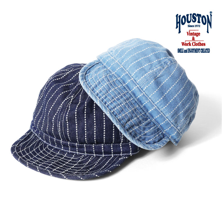HOUSTON / ヒューストン 6897 WABASH DENIM ARMY CAP / ウォバッシュデニム アーミーキャップ -全2色- メンズ レディース 帽子 インディゴ ストライプ アメカジ ミリタリー ヴィンテージ [6897]