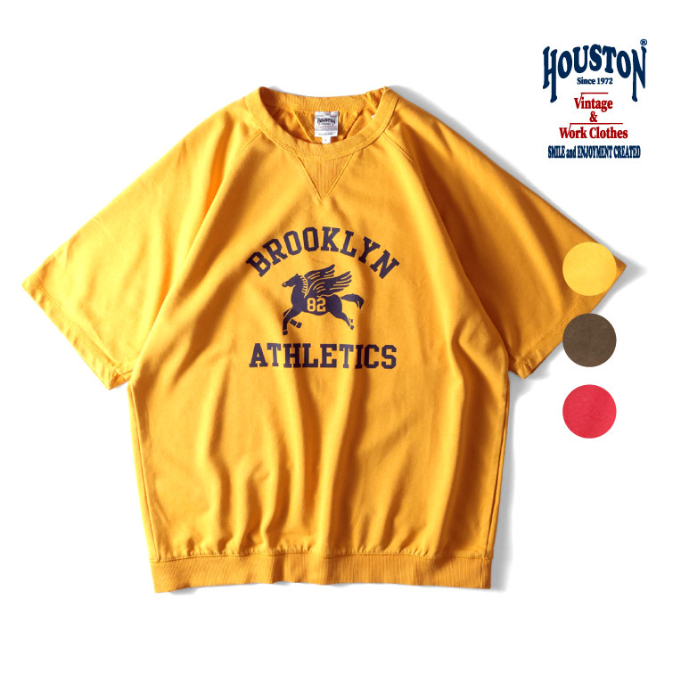 HOUSTON / ヒューストン 22389 POWDER WASH S/S SWEAT(BROOKLYN) / パウダーウォッシュ半袖スウェット -全3色- メンズ MILITARY アメカジ ビンテージ ミリタリー 大きいサイズ 8.8oz [22389]