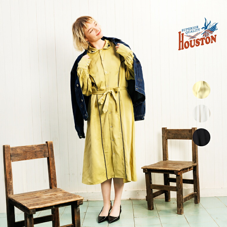 HOUSTON woman / ヒューストン ウーマン 4013W WESTERN JACKET TYPE DRESS / ウェスタンジャケットドレス -全3色- ワンピース レディース ウェスタンシャツ ヴィンテージ 羽織り 刺? オープンカラー [4013W]｜HOUSTON店