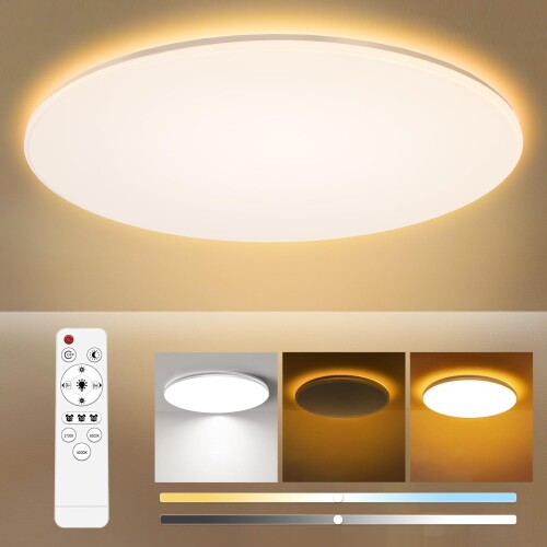 Linke LED シーリングライト 8～10畳 45W 4500LM 天井照明 常夜灯 間接照明 [ファイ]38cm led 無段階調光調色 おしゃれ 薄型 明るい Ceiling Light シンプルデザイン リモコン 調色/調光タイプ メモリ タイマ