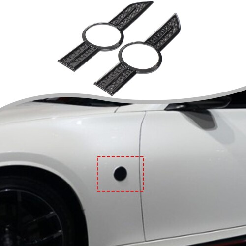 Hcilloend 日産 フェアレディZ Z34 専用 フェンダーサイドライトカバー サイドライトフェンダーデコレーションパネル サイドマーカー装飾パネル ABS製 取付簡単 貼付タイプ 装飾用 外装パー