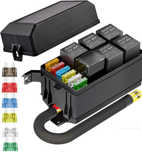 KILIGEN 12V リレーボックスとヒューズ 5 ピン JD1914 40A リレー 5 個と 4 ピンリレー 6 ATC/ATO ブレードヒューズ 1 個付き、自動車、トラック、自動車、マリンボート用の防水ユニバーサルヒュ