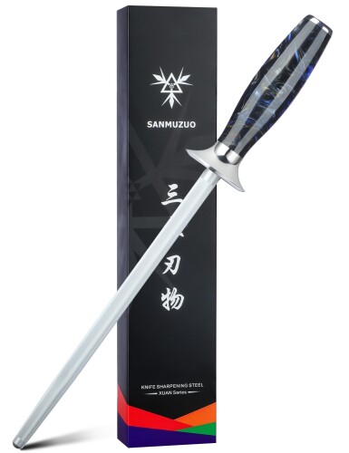 SANMUZUO ホーニングロッド、 包丁用シャープニングスチール、9インチ 樹脂ハンドル付きホーニングスチール - XUANシリーズ (スターリーブラック)