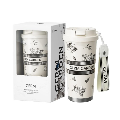 GERMガーデニア プレミアム真空断熱タンブラー 500ml 七層構造 3WAY ステンレス 蓋付き ストロー付き ストラップ付き 保温 保冷 漏れ防止 軽量 コーヒータンブラー 水筒 マグボトル おしゃ