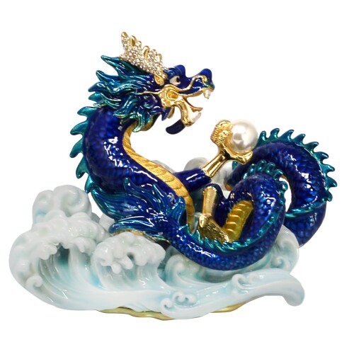 波のあるアズールドラゴン 像 風水 ホーム ハーモニー&バランス 平和 中国 知恵 ドラゴン 富 ポースペリティ 成功 幸運 幸運 風水 ギフト W5431