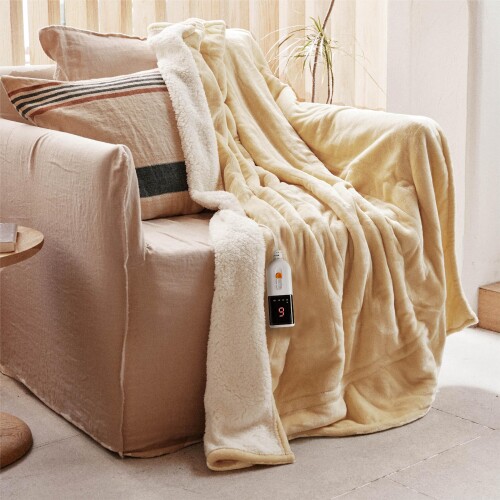 GOTCOZY 電気毛布 掛け敷き兼用 - 180×130cm フランネル電気ブランケット 6段階温度調整 10時間自動停止タイマー付 速暖 節電 丸洗い可能 暖房器具 防寒対策(イエロー)