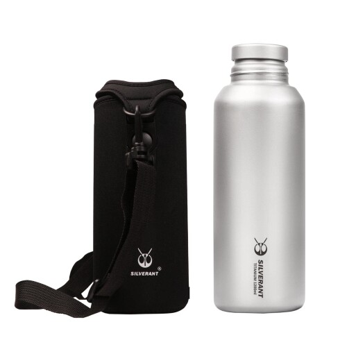 SILVERANT(シルバーアント) 純チタン製 ボトル 1200ml アウトドア 水筒 収納カバー付き 軽量 キャンプ用品