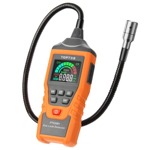 天然ガス検出器、TopTes PT520B+ 充電式ガス漏れ検出器。43.5cmのプローブ付きで、RVや家庭でのプロパン、天然ガス、メタン、LPGのガス漏れを特定します、PPMまたは%LELを測定 - Orange
