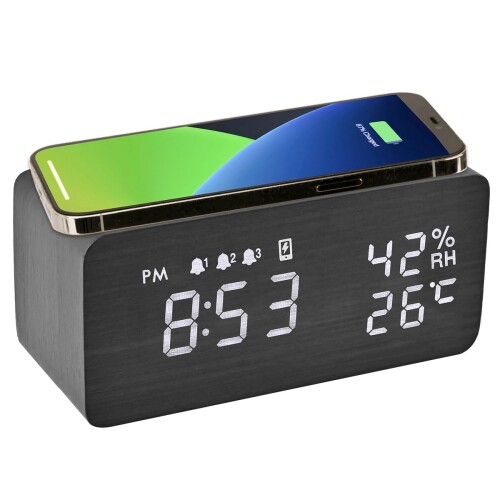 Electime 目覚まし時計 置き時計 おしゃれ スマホ充電 デジタル 多機能 木目 充電led時計 アナログ Qiワイヤレス 温度/湿度/アラーム 自動輝度調節 自動調光 おしゃれ USB給電 アラームクロッ