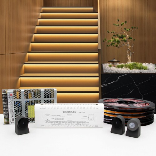 KOMIGAN ジーメンスション検出器付き添い人上がり段用LED点火装置一揃いの道具 KMG-3233、屋内用撥ねのける能力のあるな105珊 LED磁気テープ点火装置（白熱電球色3000K、16段）