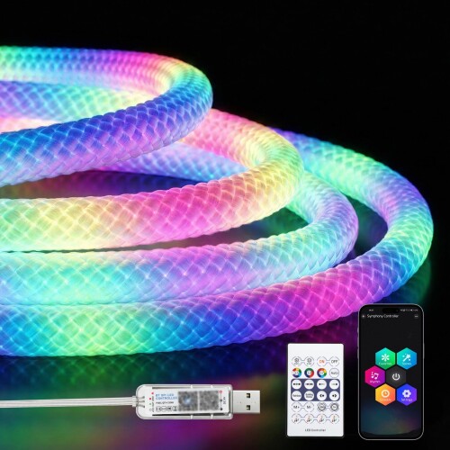 ShineBurky 360度発しる RGBIC led磁気テープともし火 5m 雨合羽 間接的な行動照明装置 磁気テープともし火 usb 5v 1600万色流れるled磁気テープ 高明快さ 調光調色 快い音聯絡 タイマー 遠隔操作付き添い人 曲げ易い 編み込み縄索ともし火
