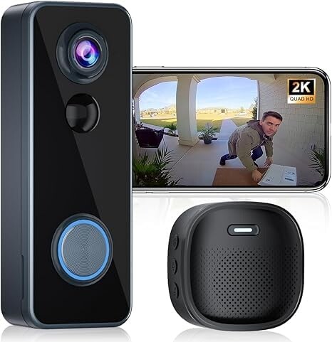 インターホン ワイヤレス工事不要(2K HD 180° 超広角 全身視野) チャイム付きスマートビデオドアベル 充電 1 回で 1-2 ヶ月持続 双方向通話 動体検知＆アラート IP66 防塵防水 Alexa/Google 対応