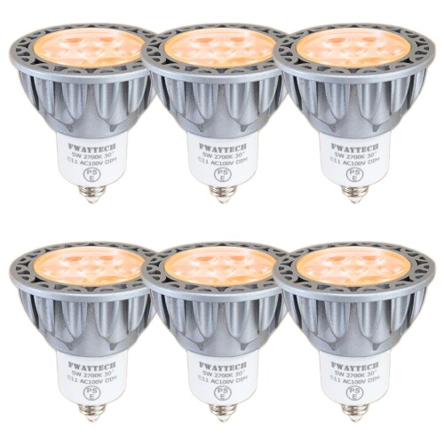 FWAYTECH LEDスポットライト E11 電球色 5W 調光器対応 ダイクロ型40W～50W相当 中角30度 ダクトレールLEDスポットライト 密閉器具対応 (2700K電球色相当, E11口金 調光 (本体銀) 6個)