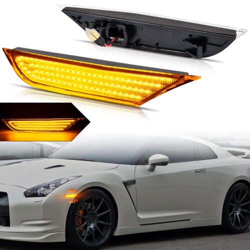 NEIFILES LED フロントサイドマーカーライト日産GT-R対応 R35 サイドマーカーランプ 純正アンバー交換用クリアレンズ
