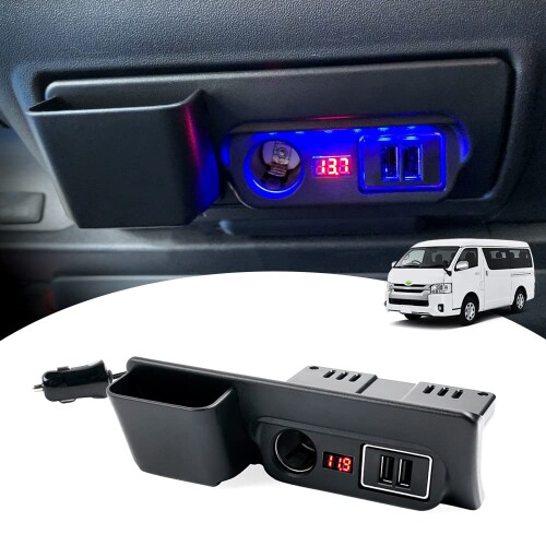 GIMUYA トヨタ ハイエース レジアスエース 200系 増設電源ユニット 車種専用設計 車載用設備 QC3.0 スマホ充電 ダブルUSBポート 急速充電 同時充電可能 分配器 TOYOTA HIACE 200 2004年8月- 電圧表示