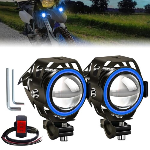 Ygmylandbb オートバイ LEDフォグランプ バイク用 ヘッドライト ワークライト 補助灯 スポットライト 防水ON/OFFスイッチ、六角スパナ付き 汎用 12-80V 二つの発光モード切り替え 白光とブルー