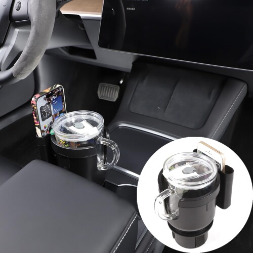 Sauicemy 車載カップホルダー ドリンクホルダー 2in1 多機能車用カップホルダー 携帯電話も置く ウォーターカップホルダー 小物収納 カップホルダー カーボン調 携帯電話/水筒/カップ/イン