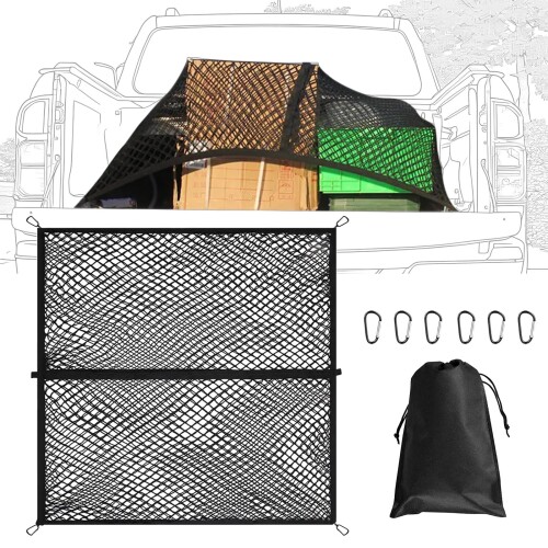 DRAVELEXO カーゴネット 120×120cm(最大240×240cm) 200%伸縮率 ツーリングネット 取り付け簡単 トラック荷台 軽トラックネット 荷崩れ防止 メッシュ ルーフキャリアネット 荷物固定 収納ポーチ