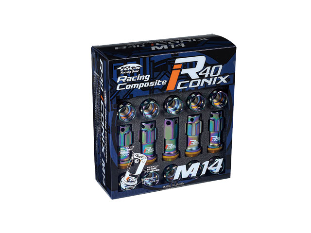 [KYO-EI]レーシングコンポジットR40アイコニックス(キャップレス)ホイールナット＆ロックセット［M14×P1.25×ネオクロ］