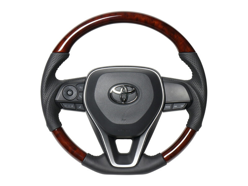 [REAL]50系 RAV4_PHV除く(H31/4～)用レアルステアリング_ブラウンウッド(ブラックステッチ)［オリジナルシリーズ]