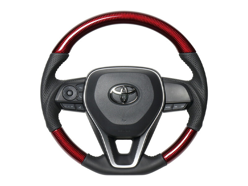 [REAL]50系 RAV4_PHV除く(H31/4～)用レアルステアリング_レッドカーボン(ブラックステッチ)［オリジナルシリーズ]