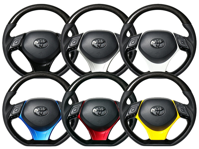 [REAL]10系/50系 C-HR(H28/12～)用レアルステアリング_ブラックカーボンコンビ(ブラックユーロステッチ)［アンダーパッドセット］