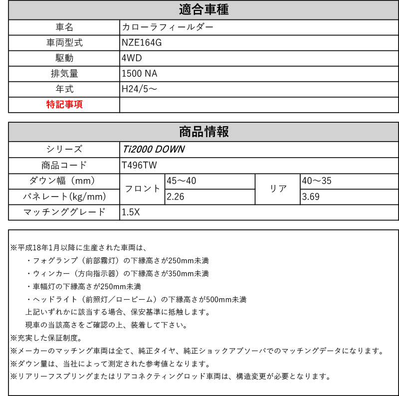 Rs R Ti00 Down Nze164g カローラフィールダー 1 5x 4wd 1500 Na H24 5 用車検対応ダウンサス T496tw Rvcconst Com