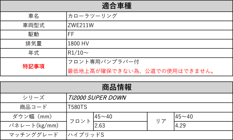 Rs R Ti00 Super Down Zwe211w カローラツーリング ハイブリッドs 2wd 1800 Hv R1 10 用競技専用ダウンサス T580ts Rvcconst Com