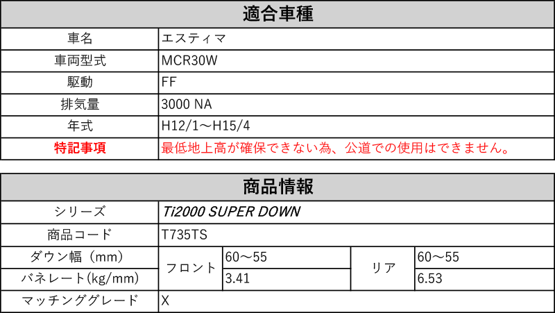 Rs R Ti00 Super Down Mcr30w エスティマ X 2wd 3000 Na H12 1 H15 4 用競技専用ダウンサス T735ts Butlerchimneys Com