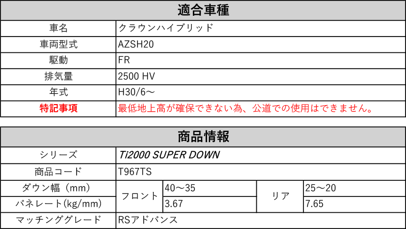 Rs R Ti00 Super Down Azsh クラウンハイブリッド Rsアドバンス 2wd 2500 Hv H30 6 用競技専用ダウンサス T967ts Rvcconst Com