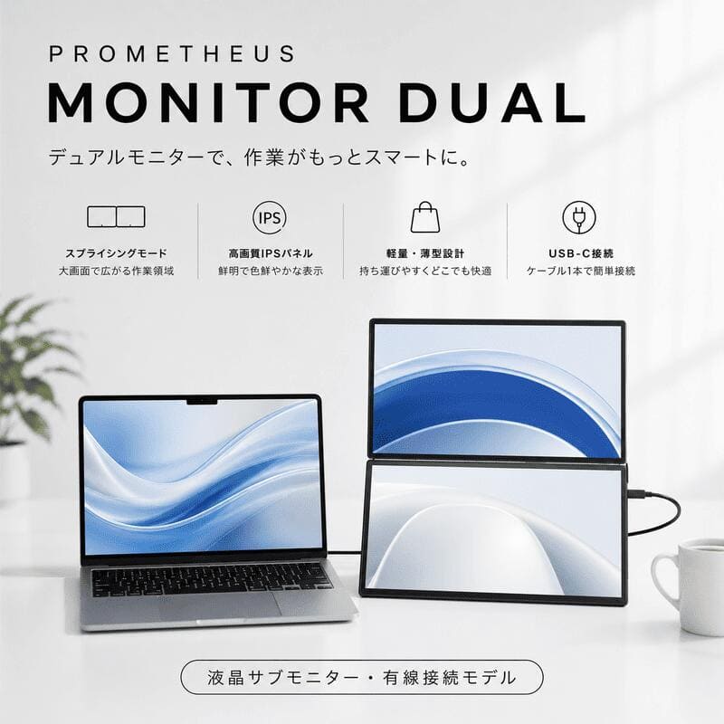 モバイルデュアルモニター PROMETHEUS DUAL 15.6inch移動性液晶デュアル管する 可視性角170° 外の方管する プロメテウスモニター IPSダイアログボックスやとい入れる PROMETHEUS MONITOR Mirroring UQ-PM15W-Q