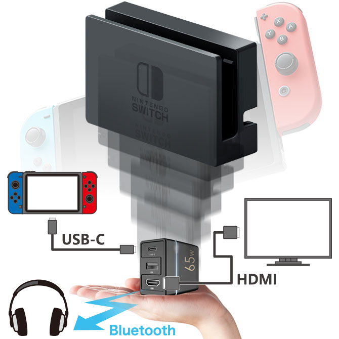 ファッションの Switchドックが手のひらサイズ Bluetooth5 0搭載 Switch対応 大画面出力とワイヤレスイヤホンが使える Nintendo Dongii Uq Dongii Btac ドッキングステーション 65w充電器 Tws対応 周辺機器 Williamsav Com