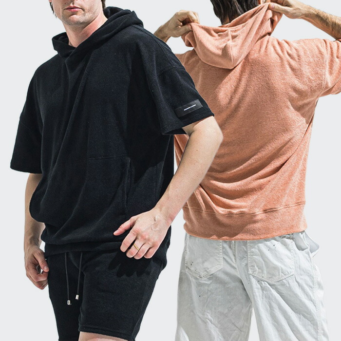 RESOUND CLOTHING リサウンドクロージング PILE HALF HOODIE RC40-C-003 パイル フーディー 半袖 パーカー オーバーサイズ ストレッチ 速乾 吸水 軽量 ヴィンテージ風 ドロップショルダー ストリート モード カジュアル メンズ 夏トップス 日本製 高機能素材｜ユニークジーンストア