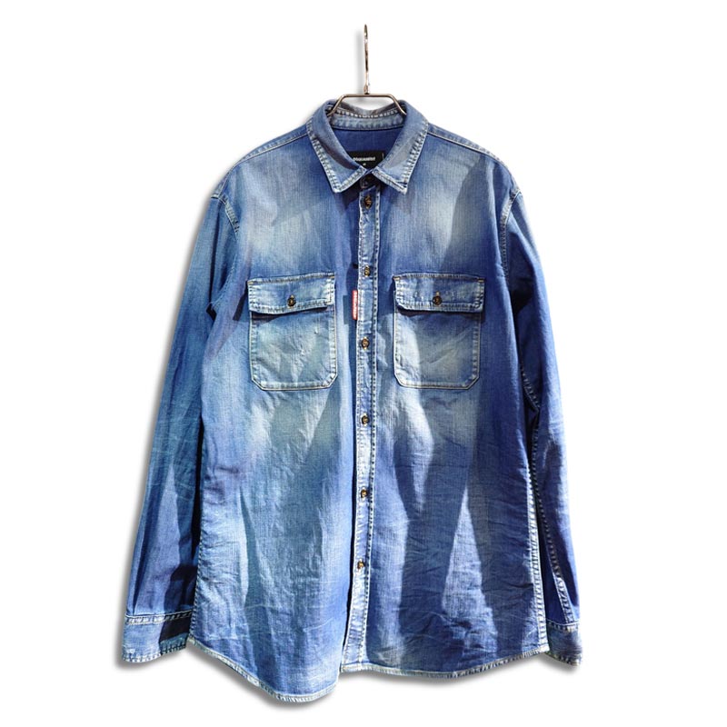 DSQUARED2 ディースクエアード S74DM0904 Light Wash Relax Dan Worker Pocket Shirt メンズ 長袖 デニム ワーク シャツ 2025年春夏 送料無料|ユニークジーンストア