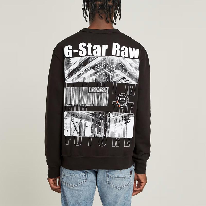 G-STAR RAW ジースターロウ D26278-D257-6484 Substance Back Graphic Relaxed Sweater 黒いこと メンズ 長袖 刷り上げる 汗水 うしろ側刷り上げる