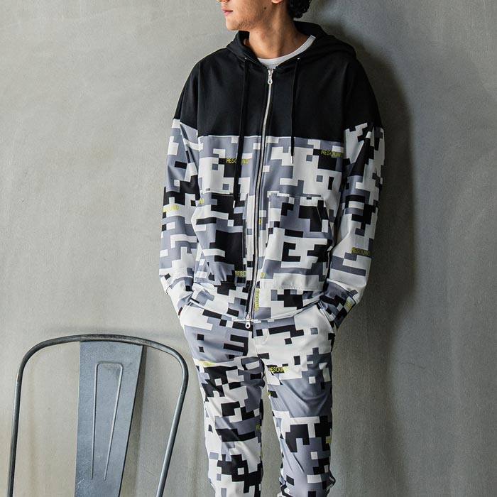 RESOUND CLOTHING リサウンドクロージング RC31-C-005 Jdigital camo drop zip hoodie BLACK メンズ ジップフーディ 2024年春夏 貨物輸送無料