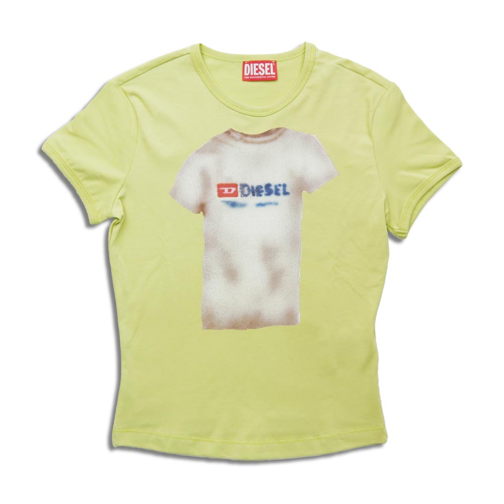 DIESEL ディーゼル A13265 グラフィック 刷り上げる S/S T-Shirt 黄み レディース 半袖 ティーシャツ ブランド名ロゴタイプ 表どおり心地好い デイリー表現スタイル 今めかしい図案化 シンプルコーデ 夏コーデ 流行り箇条 Tシャツ・カットソー-トップス-レディースファッション