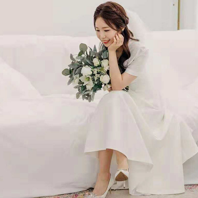 限定特価 セミオーダー ファスナー 森ガール ふわふわ かわいい おしゃれ ビーチフォト 発表会 演奏会 披露宴 成人式 結婚式 フォーマルドレス パーティードレス ブライダル ワンピース シンプル ウェディングドレス 大きい 半袖 サテン ロングドレス 花嫁 ドレス 前