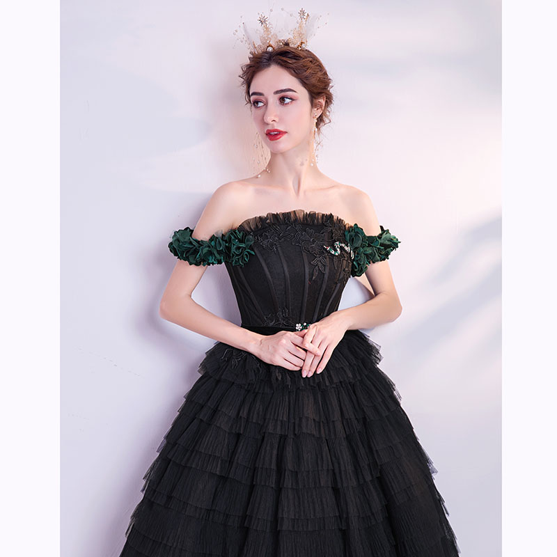 100 の保証 楽天市場 カラードレス 演奏会用ドレス ブラック 花嫁 ステージ 衣装 二次会 ロングドレス 黒 プロム ドレス コンサート プリンセスラインドレス 華やか 舞台 パーティードレス ウエディングドレス ティアードドレス ベルラインドレス オフショルダー結婚