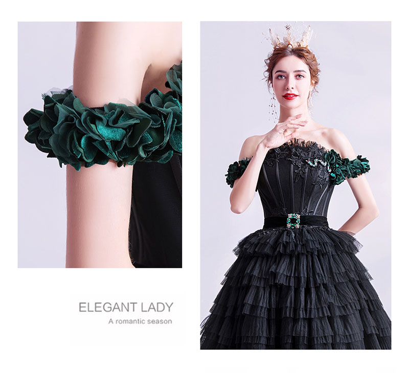 100 の保証 楽天市場 カラードレス 演奏会用ドレス ブラック 花嫁 ステージ 衣装 二次会 ロングドレス 黒 プロム ドレス コンサート プリンセスラインドレス 華やか 舞台 パーティードレス ウエディングドレス ティアードドレス ベルラインドレス オフショルダー結婚