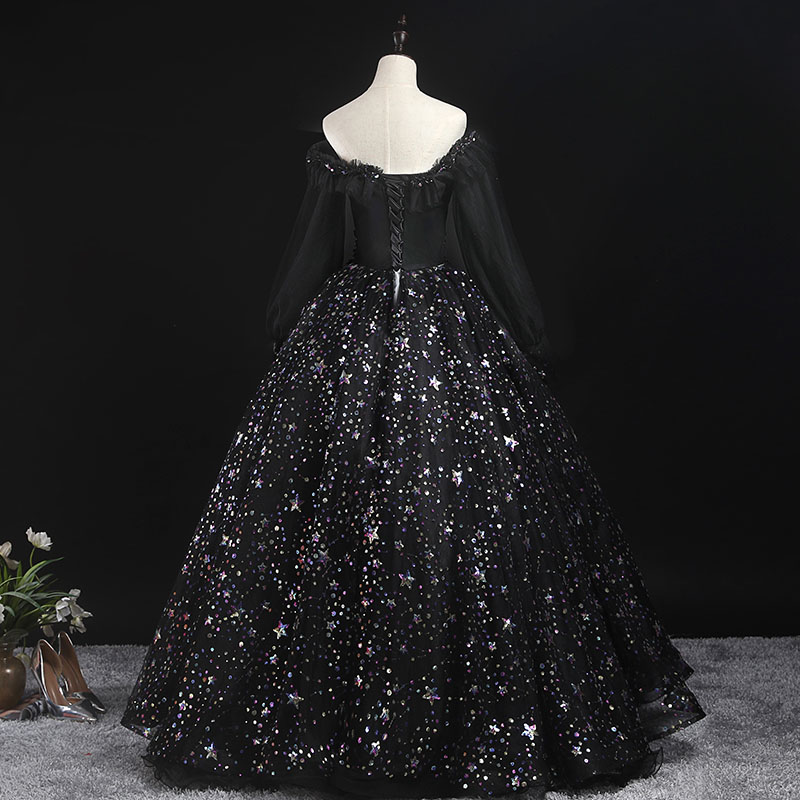 花嫁 パーティードレス オフショルダー 結婚式 ロングドレス 発表会 黒 プリンセスドレス カラードレス 二次会 演奏会 小さいサイズ ウェディング ドレス イブニングドレス 謝恩会 披露宴 大きいサイス ステージ 衣装 カラードレス ブラック 長袖 演奏会用ドレス ロング