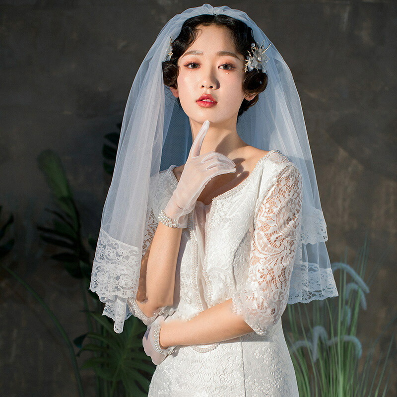 ブライダルベール ビンテージ 70cm Veil Wedding ウエディングベール コーム付き セミロング ベールアップ ベールダウン レース付き ロイヤル 一番推し 二重ベール 刺繍付き 幅は150cm 撮影道具 純白 結婚式 卸売り 結婚式