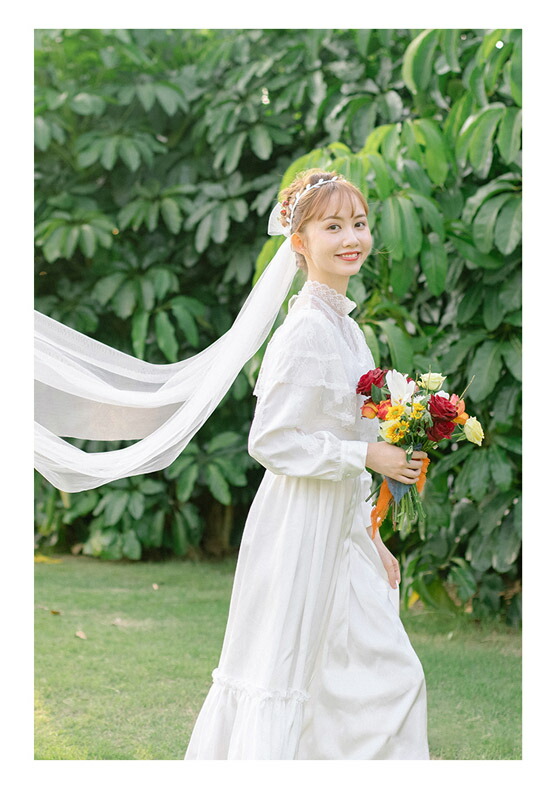 ブライダルベール 芽生え春 愛の蕾 ウェディングベール おうべい設計 結婚式 披露宴 セミロング 手作りベール 髪飾り 造形しやすい レース付き オフホワイト ふんわり 優雅 ビンテージ 海外撮影 旅行結婚 撮影道具 100 135cm Csecully Fr