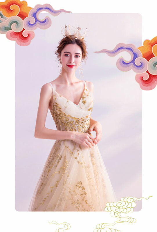 値引きする 楽天市場 カラードレス ロングドレス 花嫁 ステージ衣装 ゴールド 演奏会 パーティードレス 吊りスカート 発表会 二次会 結婚式 フォーマルドレス お嬢様 お呼ばれ ピアノ司会 大人 代30代40代 セミオーダー 編み上げ Unique Weddings レビューで送料