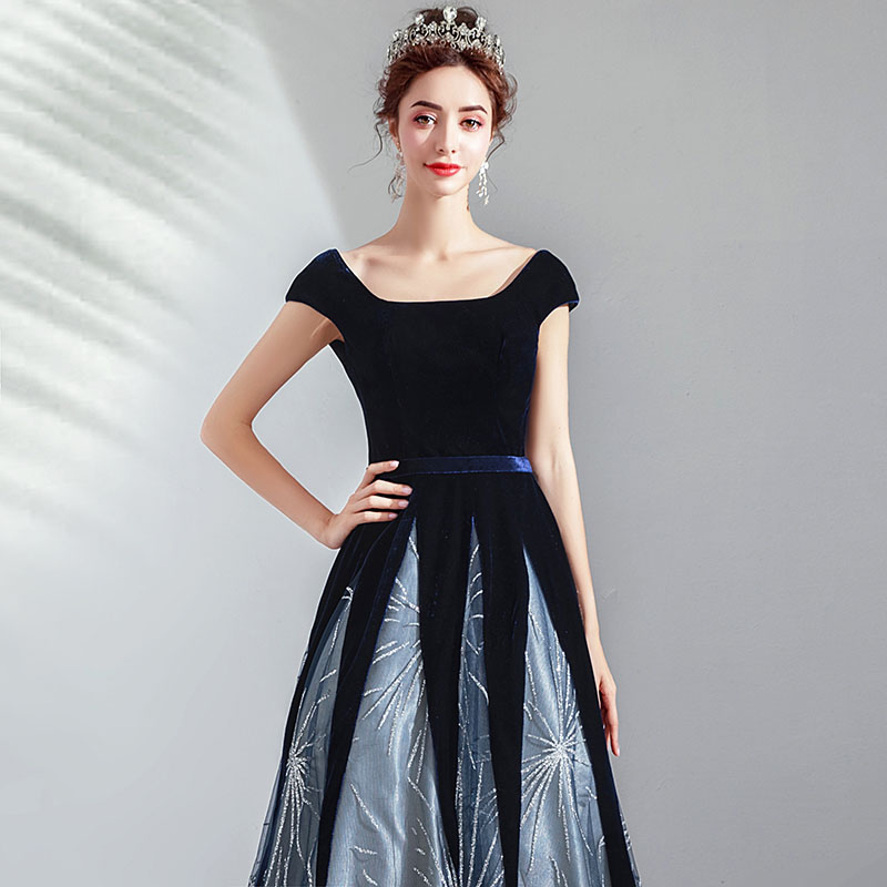 New限定品 カラードレス ネイビー 半袖 演奏会用ロングドレス 優雅 花嫁 二次会ドレス ウェディングドレス 結婚式 ワンピース お呼ばれ パーティードレス 披露宴 演奏会 ステージ衣装 コンサート セミオーダー ファスナー 期間限定送料無料 Www Toyotires Ca