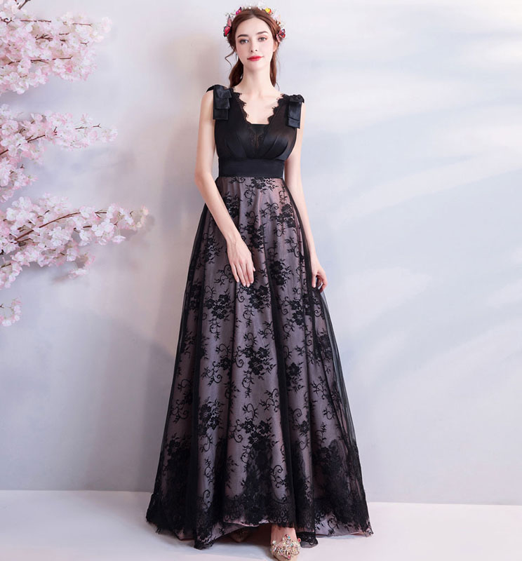 人気ブランド 楽天市場 ロングドレス 演奏会 カラードレス ブラック 花嫁 カクテルドレス 結婚式 上品 パーティードレス 二次会 イブニングドレス ｖカット 黒 海外挙式 お嬢様 発表会 コンサート 大き 小きい セミオーダー 編み上げ Unique Weddings 数量は多